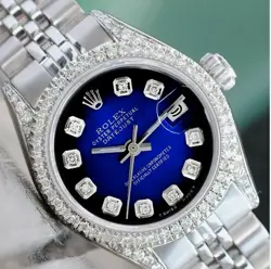 ROLEX DATEJUST LADIES STAINLESS STEEL BLUE VIGNETTE DIAL 1.50CTW DIAMOND WATCH
