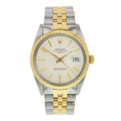 ROLEX OYSTER PERPETUAL GOLD & STEEL SILVER DIAL 34MM AUTOMATIC MEN'S WATCH 15053