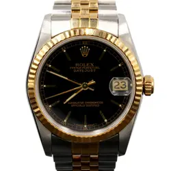 MID SIZE ROLEX TWO-TONE DATEJUST WATCH BLACK DIAL JUBILEE BAND 68273