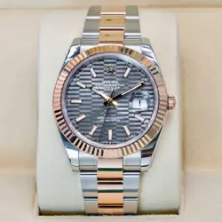 ROLEX DATEJUST 126331 FLUTED MOTIF GREY DIAL TWO TONE ROSE GOLD & STEEL OYSTER