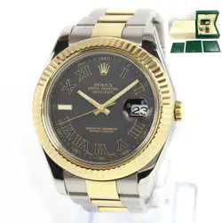 2016 ROLEX DATEJUST II 116333 41MM BLACK ROMAN 18K YG TWO-TONE BOX PAPERS