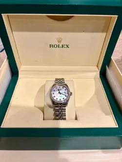 ROLEX 31MM DATEJUST STAINLESS WITH CUSTOM MOP DIAMOND DIAL & DIAMOND BEZEL