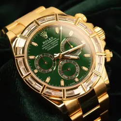 ROLEX DAYTONA COSMOGRAPH JOHN MAYER GREEN DIAMOND BAGUETTE YELLOW GOLD 116568BR