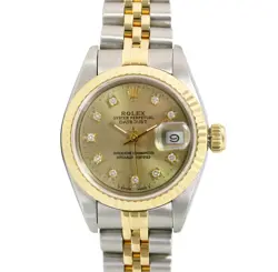 ROLEX DATEJUST LADIES TWO-TONE GOLD & STEEL CHAMPAGNE DIAMOND DIAL WATCH