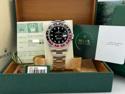 ROLEX GMT MASTER II 16710 COKE RED AND BLACK STEEL BOX PAPERS 2025 SERVICE CARD