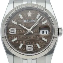ROLEX DATEJUST 36 MEN'S WATCH 69 DIAMONDS BROWN WAVE DIAL 116234 K18WG/STAIN...