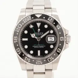 ROLEX GMT MASTER II 116710LN SS SS AT BLACK DIAL 2 EXTRA LINKS GALLERY DISCOLORA