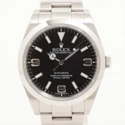ROLEX EXPLORER I 214270 SS SS AT BLACK DIAL 1 EXTRA LINK BOX STAINS