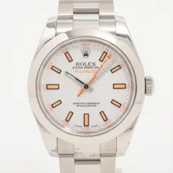 ROLEX MILGAUSS 116400 SS SS AT WHITE DIAL 1 EXTRA LINK BOX STAINS