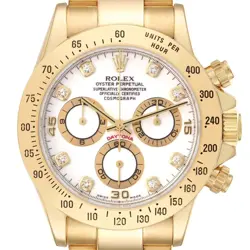 ROLEX DAYTONA COSMOGRAPH YELLOW GOLD WHITE DIAMOND DIAL MENS WATCH 116528