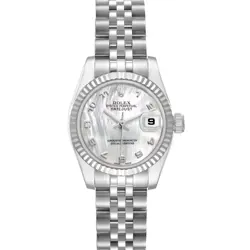 ROLEX DATEJUST STEEL WHITE GOLD MOTHER OF PEARL LADIES WATCH 179174