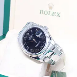 ROLEX 36MM OYSTER PERPETUAL BLACK SUNBEAM ROMAN DIAL DATEJUST REF: 116200 (Z)