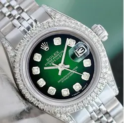 ROLEX DATEJUST LADIES STAINLESS STEEL GREEN VIGNETTE DIAL 1.50CTW DIAMOND WATCH