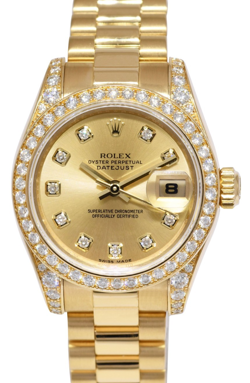 ROLEX DATEJUST PRESIDENT 18K YELLOW GOLD DIAMOND LADIES 26MM WATCH Z 179158