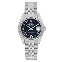 ROLEX DATEJUST 31 18K WHITE GOLD STEEL PURPLE DIAMOND DIAL WATCH 178274