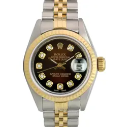 ROLEX DATEJUST LADIES TWO-TONE YELLOW GOLD & STEEL BROWN DIAMOND DIAL WATCH 26MM