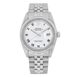 ROLEX DATEJUST 36MM 18K GOLD  STEEL WHITE ROMAN DIAL MENS AUTOMATIC WATCH 16014