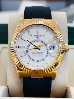 ROLEX SKY-DWELLER 326238 18K YELLOW GOLD WHITE DIAL OYSTERFLEX WATCH