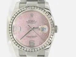 LADIES ROLEX DATEJUST 36MM 116200 PINK FLOWER DIAL VS1 DIAMOND BEZEL SS WATCH