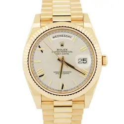 PAPERS ROLEX DAY-DATE PRESIDENT 40MM SILVER ROMAN 18K YELLOW GOLD 228238 BOX
