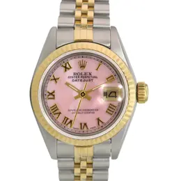 ROLEX DATEJUST LADIES TWO-TONE GOLD & STEEL PINK MOTHER OF PEARL DIAL WATCH 26MM