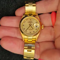 ROLEX OYSTER PERPET LADY DATEJUST 26MM 18K YELLOW GOLD, STYLE #69168 PAPERS INCL