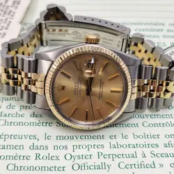 W/PAPERS 1981 ROLEX DATEJUST 36 MM TWO TONE JUBILEE CHAMPAGNE WATCH 16013