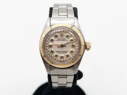 $7000 ROLEX OYSTER PERPETUAL MOP EMERALD DIAMOND 18K YELLOW GOLD SS LADIES WATCH