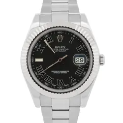 ROLEX DATEJUST II BLACK ROMAN STAINLESS STEEL OYSTER 18K GOLD 41MM WATCH 116334