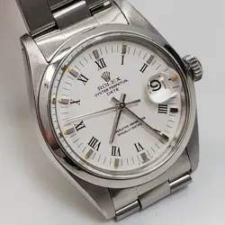 ROLEX DATE 34 MM STEEL WHITE ROMAN OYSTER AUTOMATIC WATCH 1500 CIRCA 1978 685803382135