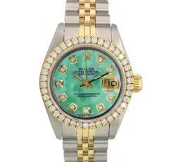 ROLEX DATEJUST WOMENS WATCH TWO-TONE GOLD & STEEL GREEN MOTHER OF PEARL 1.00CTS