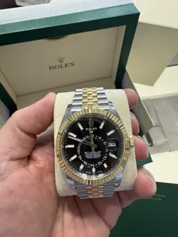 Rolex Sky-Dweller 18k Yellow Gold/SS Black Dial 42mm Jubilee 326933  W Box/paper