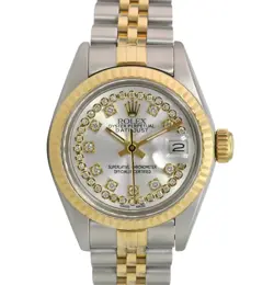 ROLEX DATEJUST LADIES WATCH TWO-TONE GOLD STEEL SILVER STRING DIAMOND DIAL 26MM