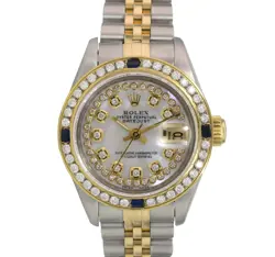 ROLEX DATEJUST LADIES TWO-TONE WATCH GOLD STEEL WHITE MOTHER OF PEARL 1.00CTW