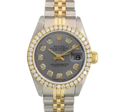 ROLEX DATEJUST WOMENS TWO-TONE GOLD & STEEL GRAY DIAL 1.00CT BEZEL WATCH 26MM
