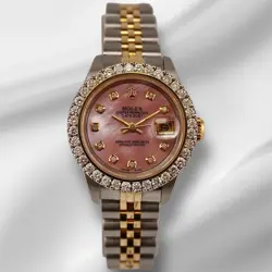 ROLEX LADIES DATEJUST 26MM 18K YELLOW GOLD/STEEL 2CT DIAMONDS PINK MOP DIAL