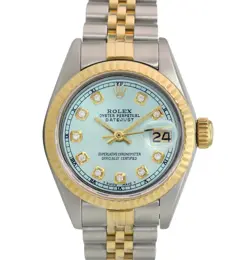 ROLEX DATEJUST LADIES WATCH TWO-TONE GOLD STEEL ICE BLUEDIAMOND DIAL FLUTED 26MM