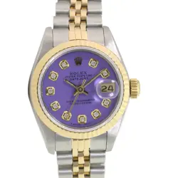 ROLEX DATEJUST LADIES TWOTONE GOLD STEEL LAVENDER DIAMOND DIAL FLUTED WATCH 26MM
