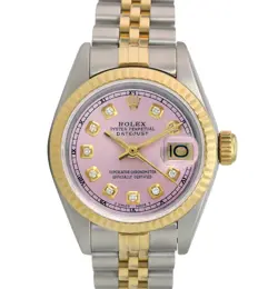 ROLEX DATEJUST LADIES TWO-TONE GOLD STEEL PINK DIAMOND DIAL FLUTED JUBILEE WATCH