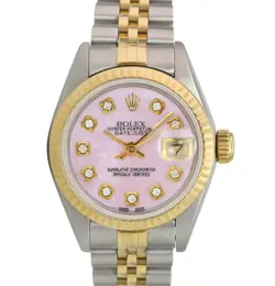 ROLEX DATEJUST LADIES TWOTONE GOLD STEEL PINK MOTHER OF PEARL DIAL JUBILEE WATCH