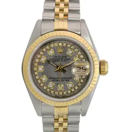 ROLEX DATEJUST LADIES WATCH TWOTONE GOLD STEEL GRAY METEORITE STONE DIAMOND DIAL