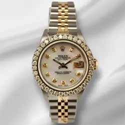 ROLEX LADIES DATEJUST 26MM 18K YELLOW GOLD/STEEL 2CT DIAMONDS WHITE MOP DIAL