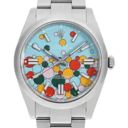 ROLEX OYSTER PERPETUAL 41 124300 TURQUOISE BLUE CELEBRATION MOTIF RANDOM NUM...