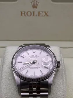 Rolex Datejust Silver Men's Watch - 16220, 2003 with box, tags, and bezel cover