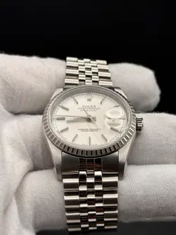 Rolex Datejust Silver Men's Watch - 16220, 2003 with box, tags, and bezel cover