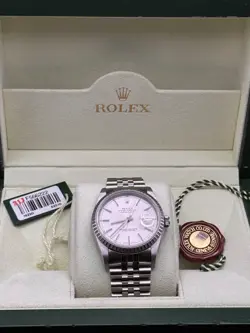 Rolex Datejust Silver Men's Watch - 16220, 2003 with box, tags, and bezel cover