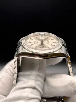 Rolex Datejust Silver Men's Watch - 16220, 2003 with box, tags, and bezel cover