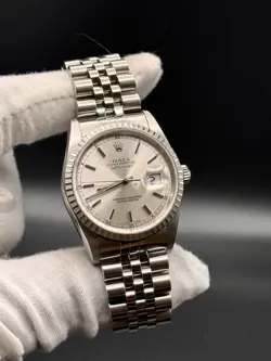 Rolex Datejust Silver Men's Watch - 16220, 2003 with box, tags, and bezel cover