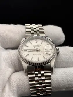 Rolex Datejust Silver Men's Watch - 16220, 2003 with box, tags, and bezel cover