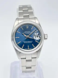 ROLEX DATEJUST LADIES 26MM 69160 BLUE DIAL SMOOTH BEZEL BATON STICK DIAL BOX